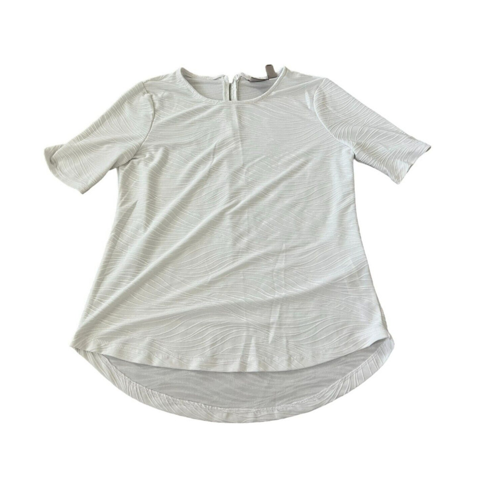 Chicos Shirt Womens XS Tunic Top Crew Neck Short Sleeve Embroidered Zip White 0